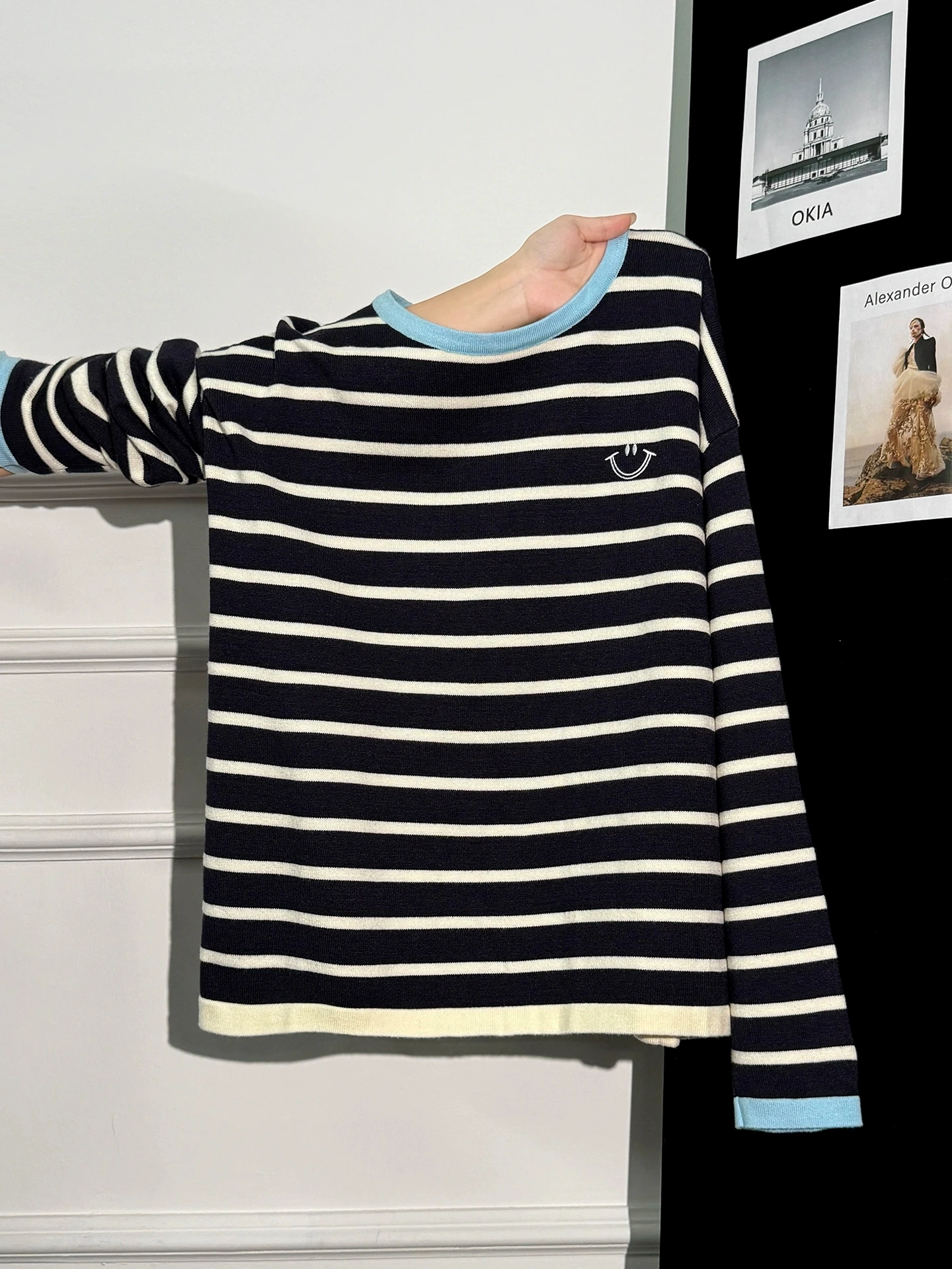 

Женский вязаный свитер в полоску с вышивкой, верхняя крышка, свитер на животе, повседневный свободный крой, длинный свек, круглый Ne, антипиллинг, осень-зима