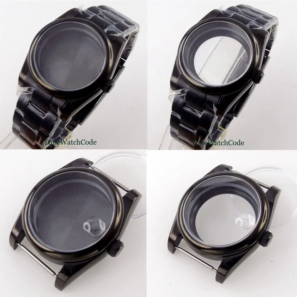 

39mm/36mm Black Plated Watch Case For NH35 NH36 Miyota8215 821A DG2813 3804 ETA2836 2824 PT5000 Sapphire Crystal 316L Bracelet