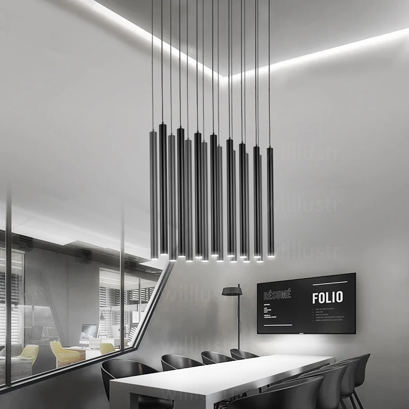 Black White Tube Pipe LED Pendant Lamp Modern Aluminum Suspension Light Cylinder Minimalist Hanging Ceiling Chandelier