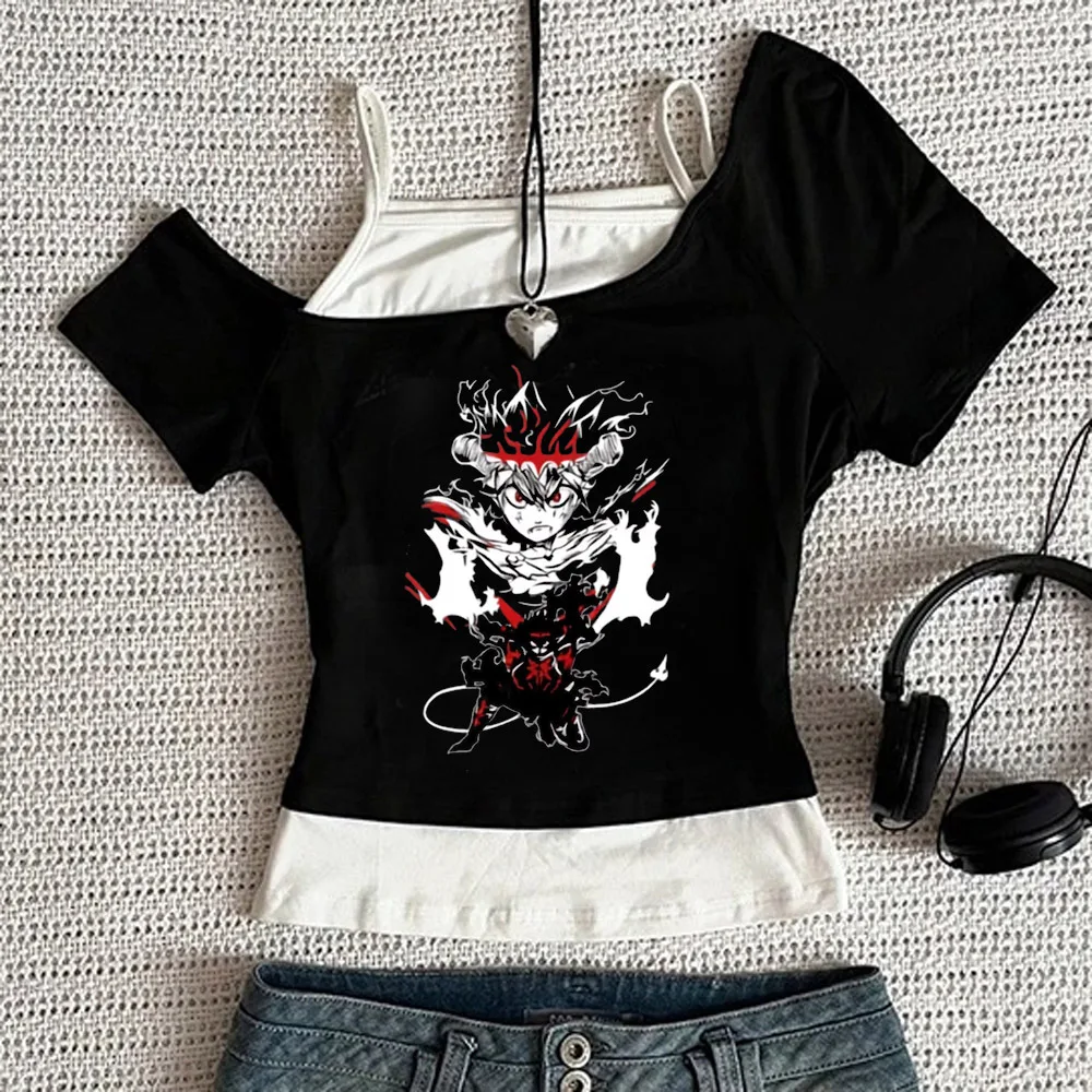 Black Clover crop top women cute baddie 2000s dollette goth t shirt japanese alternative  summer