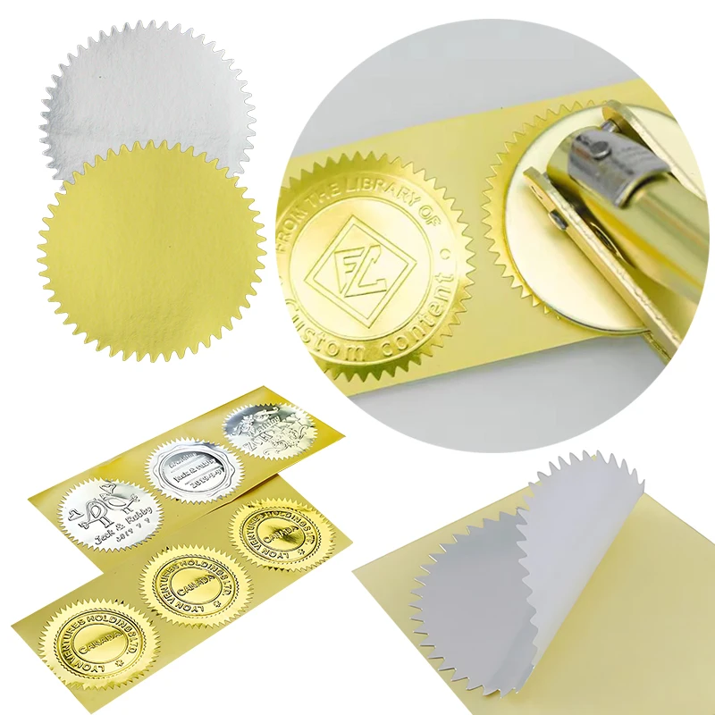 100PCS/Pack 45mm Round Gear Sticker Gold Silver Self Adhesive Steel Seal Stickers Envelopes Invitation Embossing Stamp Props ZYF