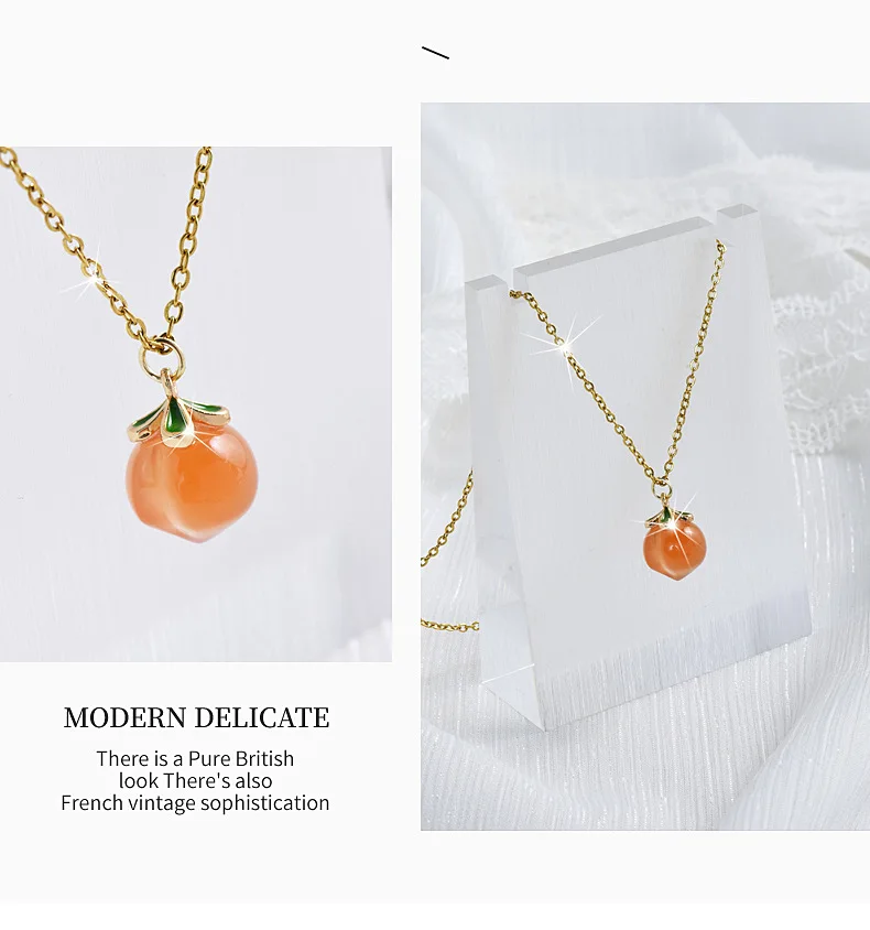 Nuovissima collana di frutta in agata di caramelle con sorgente di sale naturale, ciondolo da donna, ciondolo color pesca, catena con clavicola in acciaio al titanio