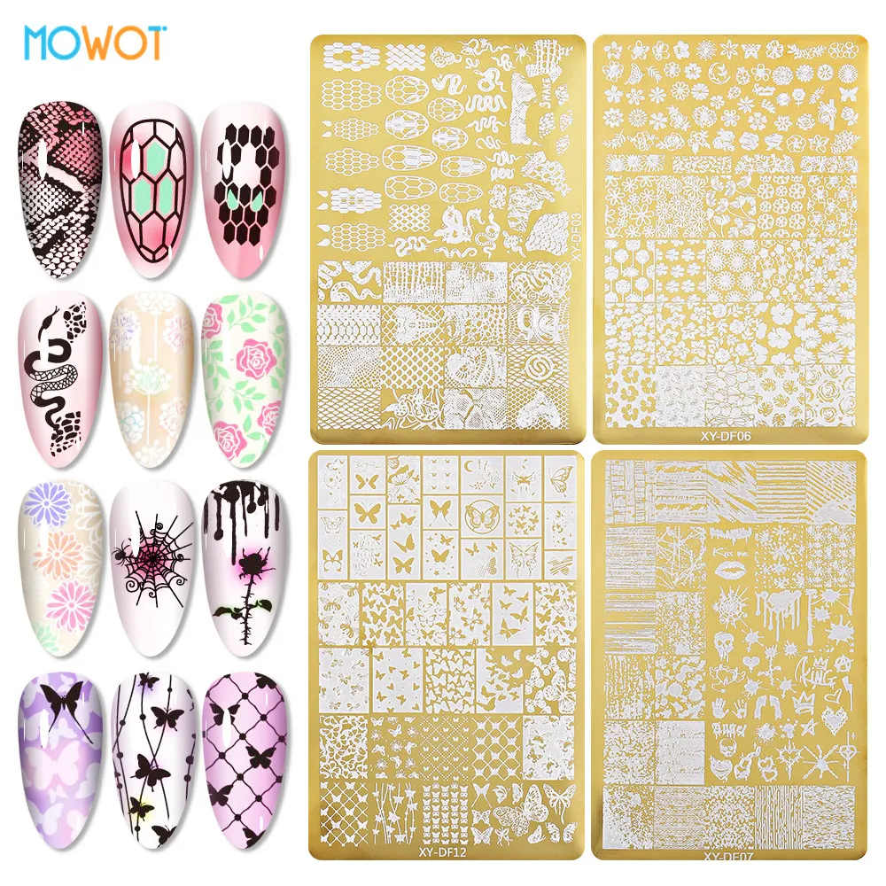MOWOT Placas de Estampagem de Unhas com Vários Padrões, Estêncil de Aço Inoxidável para Arte de Unhas, Ferramenta de Estêncil para Desenho de Unhas