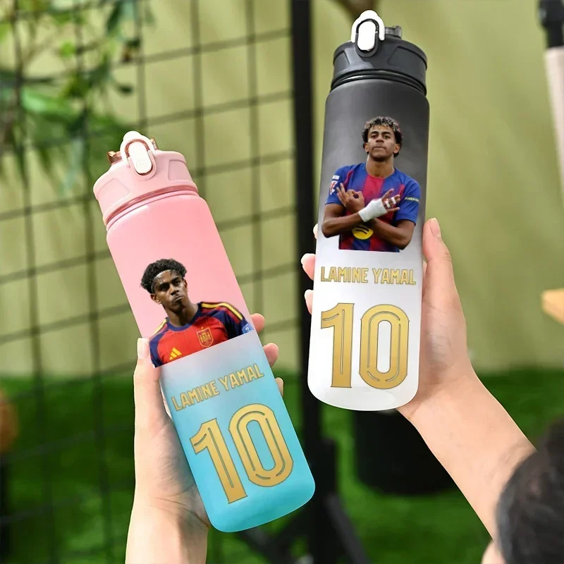 800ML Lamine Yamal Football Star Sports Water Bottle With Straw Eco-Friendly Plastic Cup Drinking Outdoor Portable Gym Jugs Gift view 2