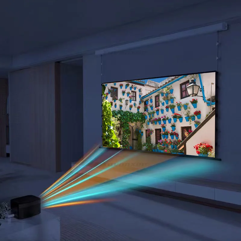 2025년 핫세일 전동식 펫스타 화이트 프로젝터 스크린 (플로팅 벽걸이형, 4K 일반 프로젝터 호환)