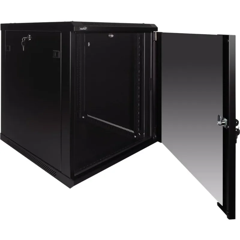Gabinete de montagem em parede 18U Deluxe IT Rack de rede de servidor de 19 polegadas com porta de vidro com travamento 24 polegadas de profundidade preto