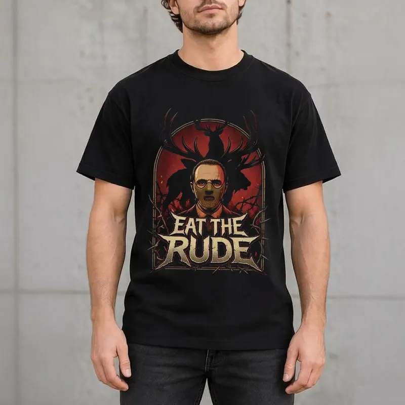 Hannibal Lecter Eat The Rude Graphic T-Shirt Horror TV Series Vintage Gothic Unisex Short Sleeve Tee 100%Cotton Print Casual Top