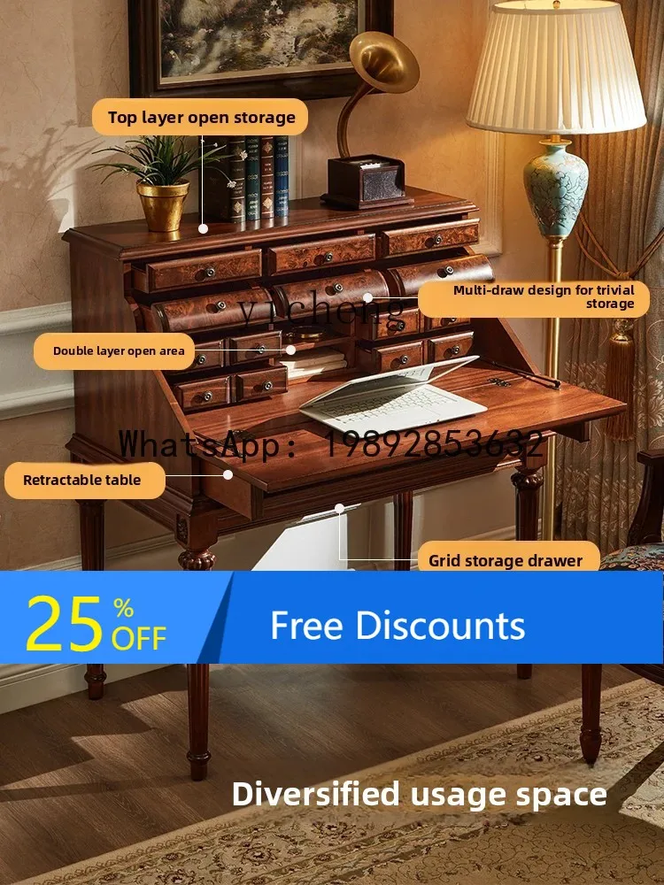 

LYY ZYA Solid Wood Bedroom Vintage Makeup Table Dressing Table Desk Integrated Flip Cover Function Secretary Cabinet decor