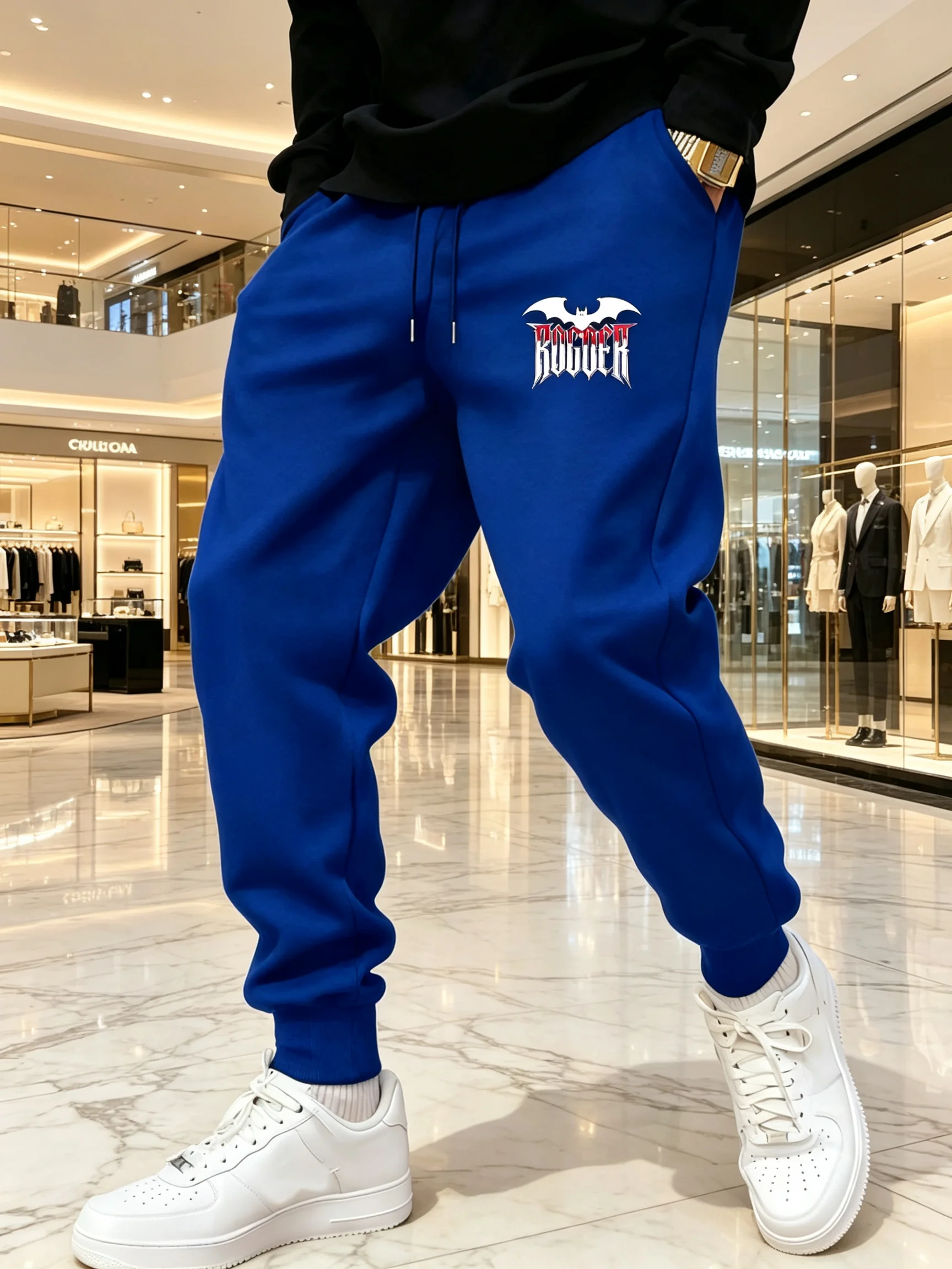 Unisex-Jogginghose mit Fledermaus-Logo und ROCKER-Aufdruck, Bündchenhose mit Kordelzug, weicher Stoff für Fitnessstudio, Outdoor, Herbst, Winter, Alltag. – Detail 9