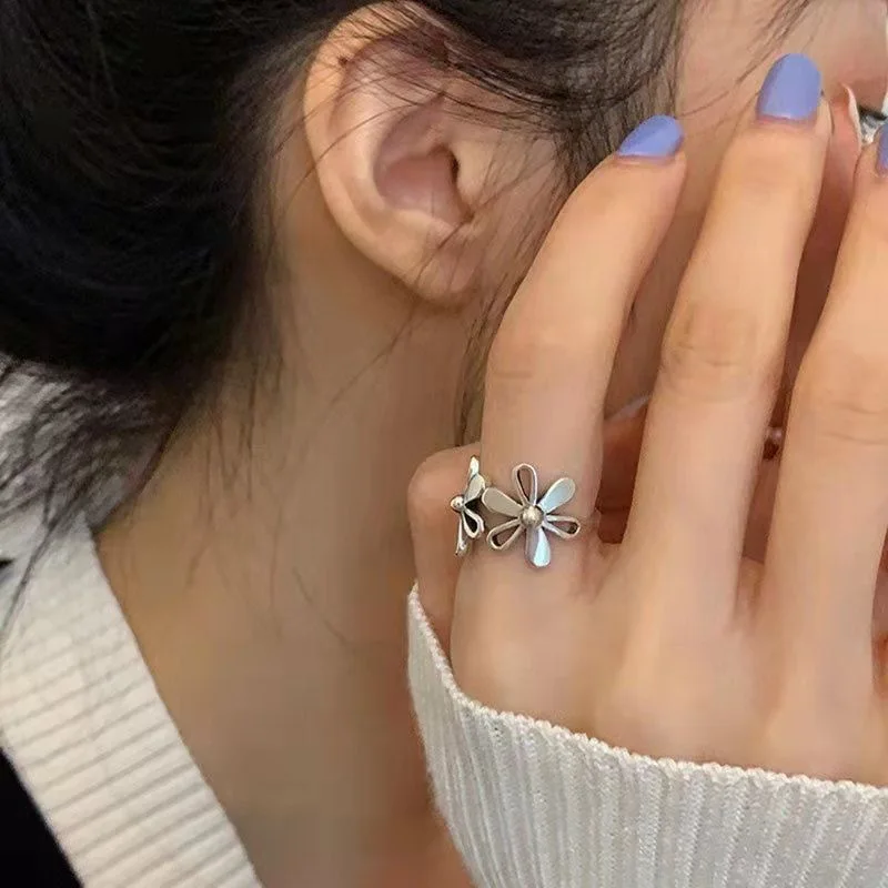 Vintage Floral Adjustable Ring Korean Style Unique Fashion Finger Jewellery For Women