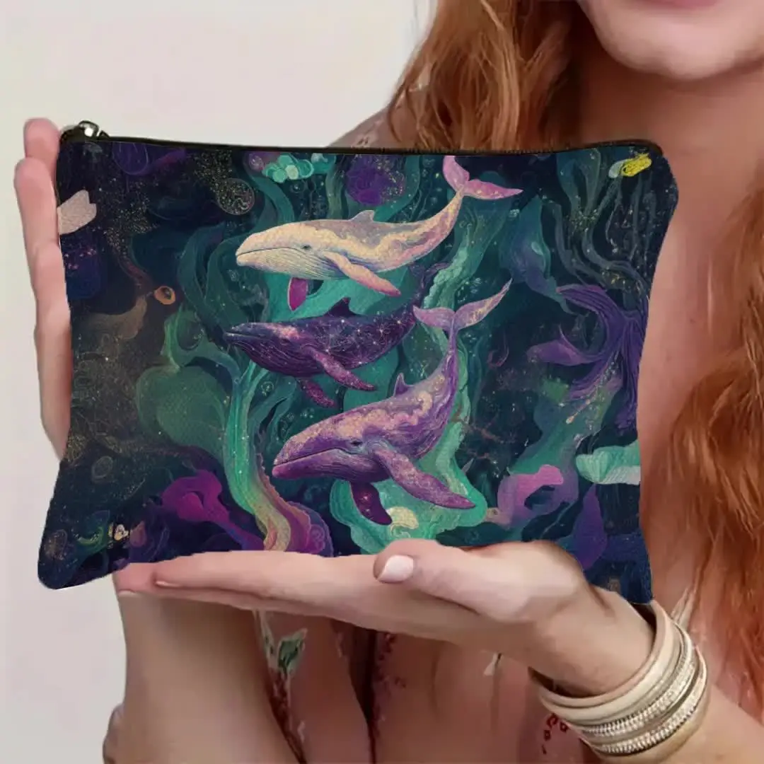 1 Piece of Dazzling Starry Sky Whale Design Makeup Bag - Multifunctional Zipper Pouch for Women, Perfect Travel Zipper Storage Bag, Fun Birthday Gift