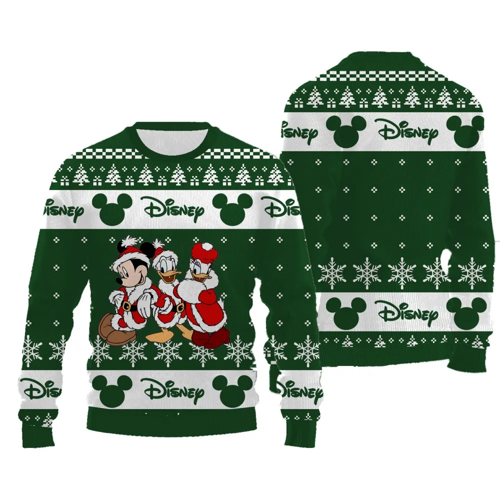 New Style Casual Comfortable Christmas Sweater Disney Cartoon Pattern Printed Round Neck Long Sleeves Thick Pullover for Women