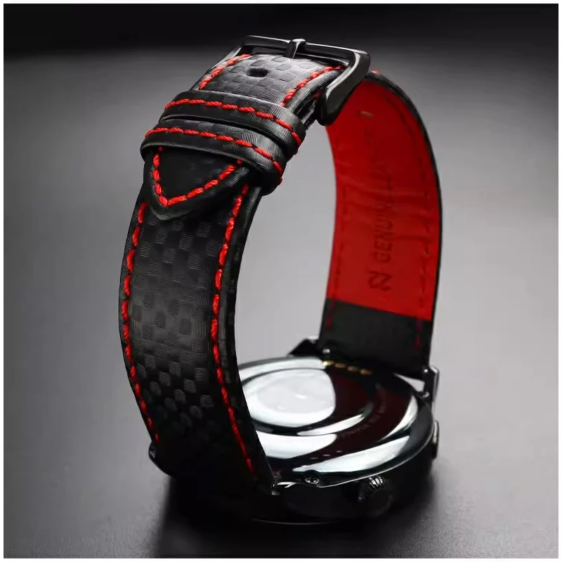 Carbon Fiber Pattern Leather Watch Strap Men\'s Accessories 18mm 20mm 21mm 22mm 23mm 24mm Black Red Watch band Bracelet wristband