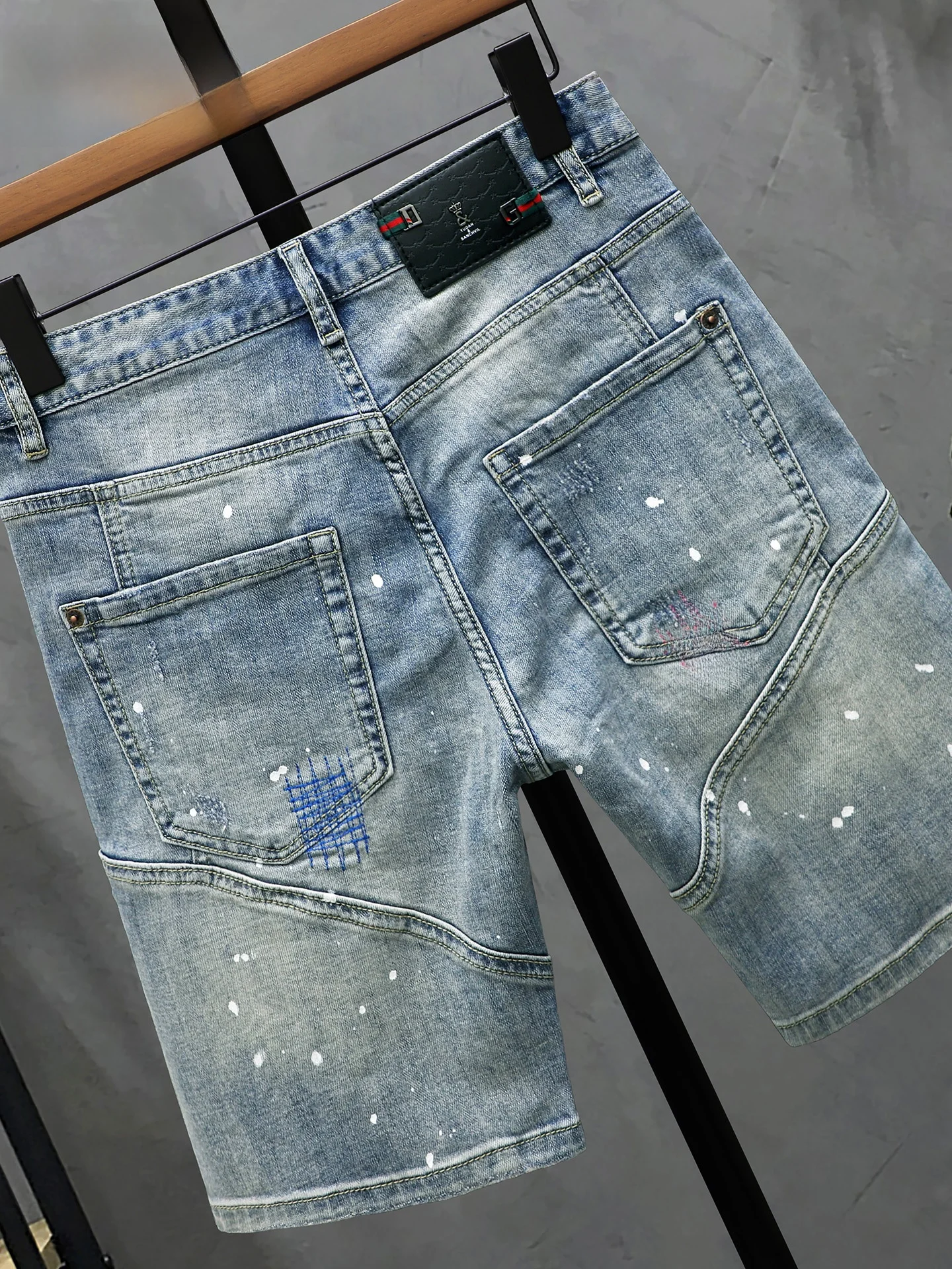 العصرية الرجال خمسة كيت الدنيم orts الصيف يمكن ارتداؤها تنفس خفيفة الوزن القطن الأزرق البوليستر مزيج مطاطا Waisand #1