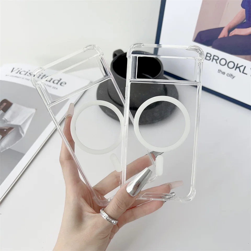 Funda magnética transparente para Google Pixel 8 9 10 11 Pro XL 9A 7A 8A 6 6A, para carga inalámbrica Magsafe, respaldo acrílico 4