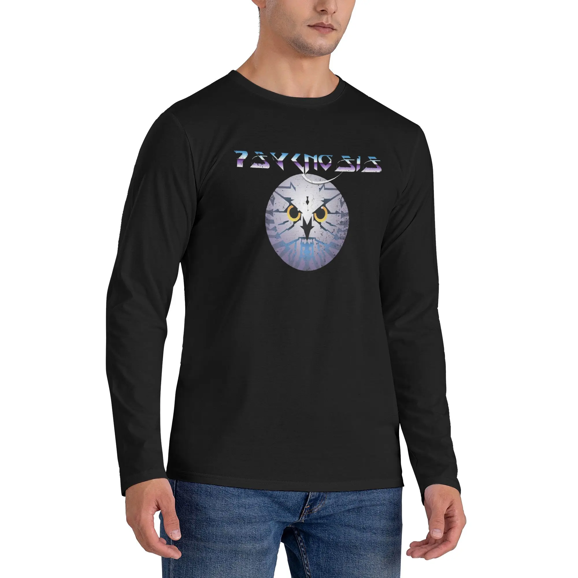 

Xo psygnosis owl Мужская футболка с длинными рукавами Дышащие футболки с круглым вырезом Весенние и осенние мужские топы