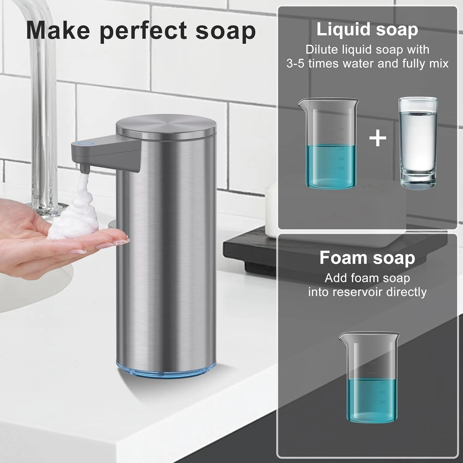 インテリジェント自動感知ステンレス鋼ソープディスペンサー非接触壁掛け式電気家庭用キッチン用