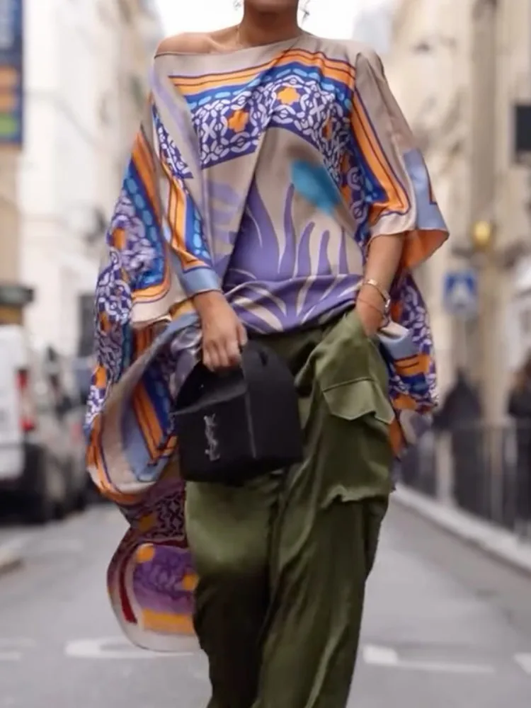 2026 New Women's Oversized T-shirt Cold Shoulder Batwing Sleeves Loose Fit Shirt Top Stylish Summer Casual Vacation Shirts view 3