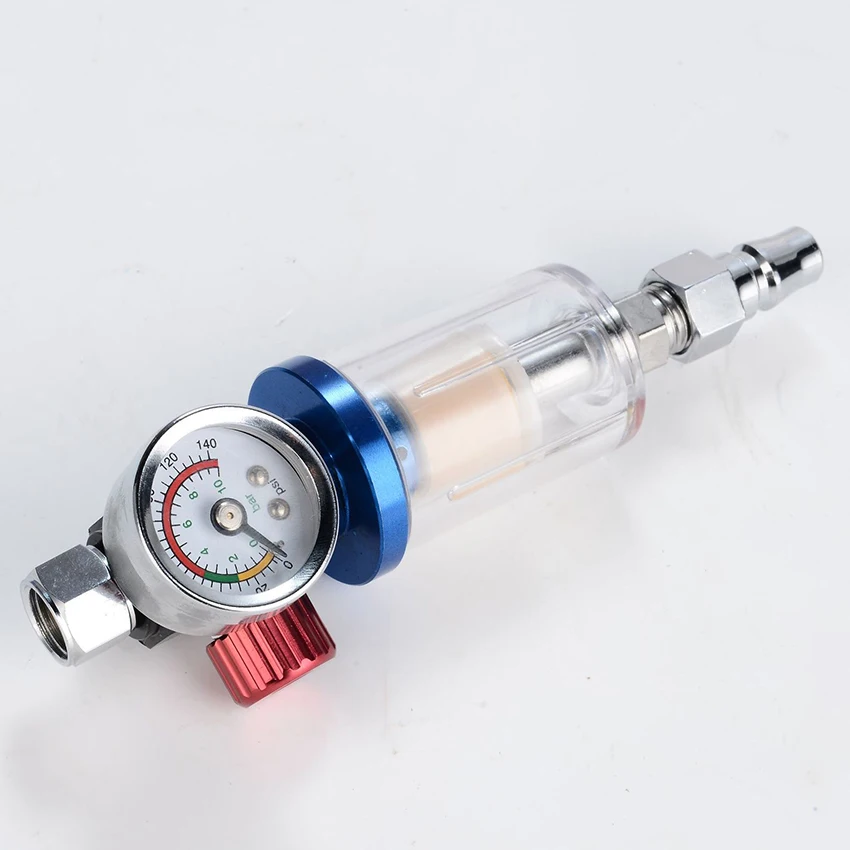 G1/4in Thread Spray Paint Gun Air Pressure Regulator Pressure Regulating Adjusting Valve Gauge 0-140 PSI Air Filter Moisture Oil
