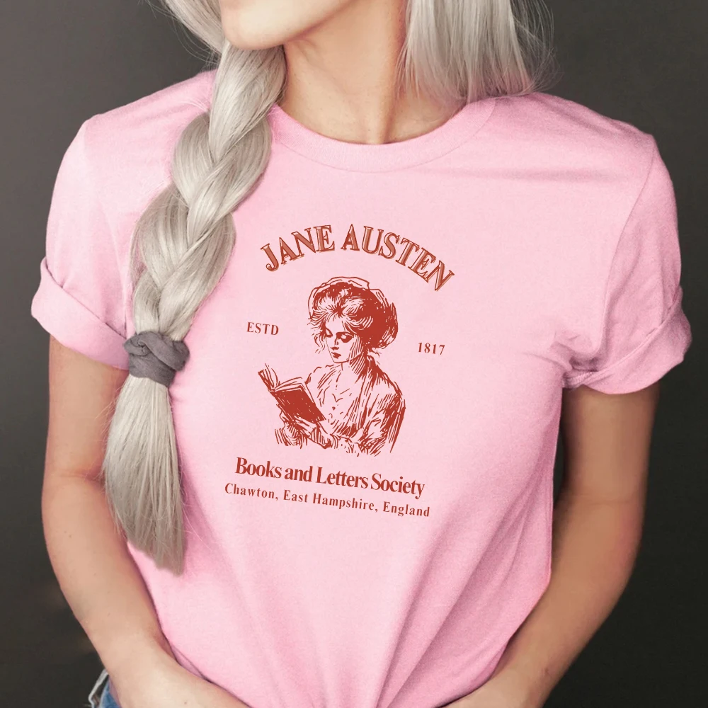 Books And Letters Society Reading Clothes Book Lovers Gift Print T-Shirts for Jane Austen Fans Tees Feminine Shirt Librarian Top