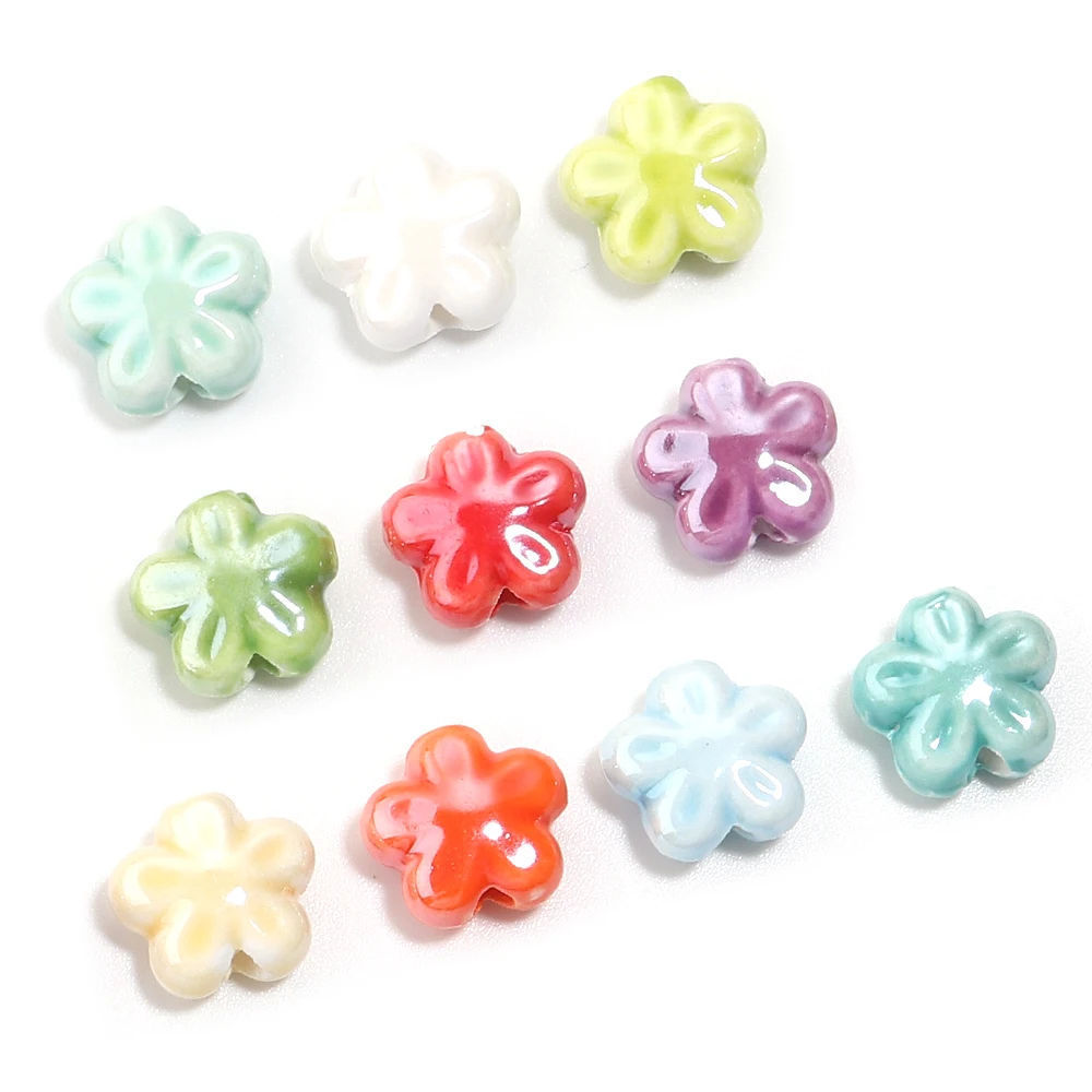 10–20 Stück 12 mm handgefertigte bunte Blumenform-Keramikperlen, lose Abstandsperlen für DIY-Armbänder, Halsketten, Ohrringe, Schmuckherstellung – Detail 5