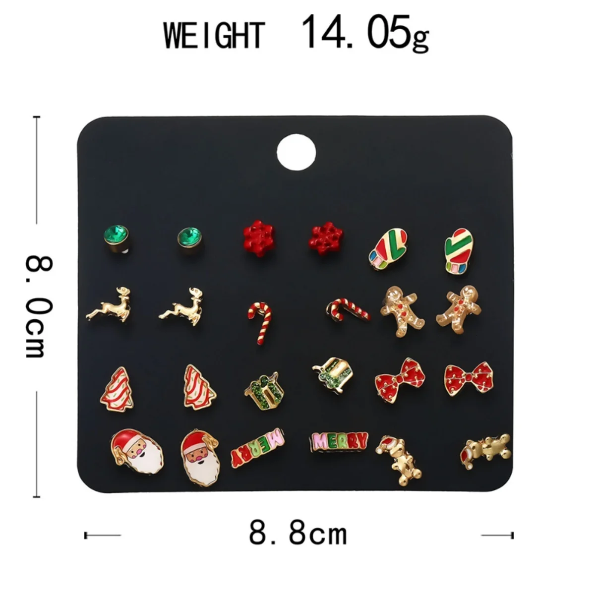 12Pairs/Set Santa Claus Gift Box Snowflake Tree Stud Earrings Deer Gingerbread Cane Bow Earring For Women Men Christmas Jewelry