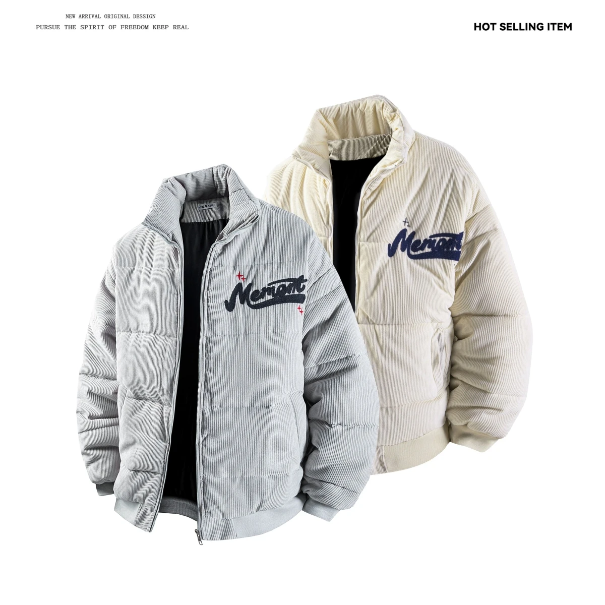 

Warm Cotton Jaet American Sle Embroidered Fce Lined Thiened Corduroy Loose Winter Outerwear for Men And Women