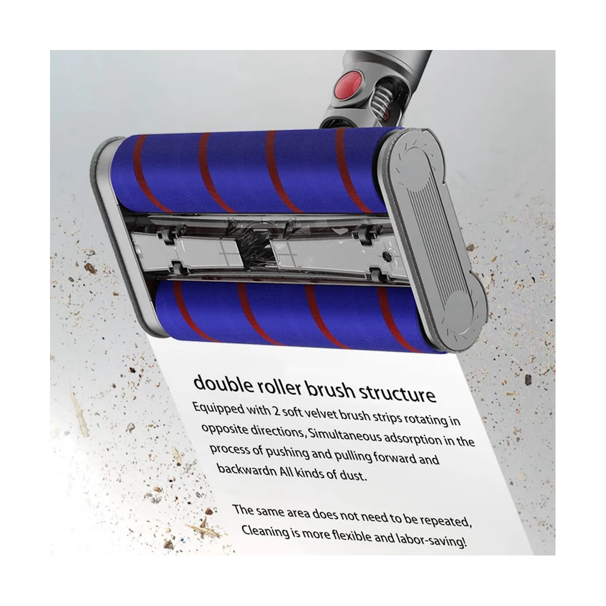 لينة مزدوجة الأسطوانة فرشاة الطابق رئيس مع المصابيح الأمامية LED ، المكانس الكهربائية أجزاء تدوير ، دايسون V7V8V10V11V15