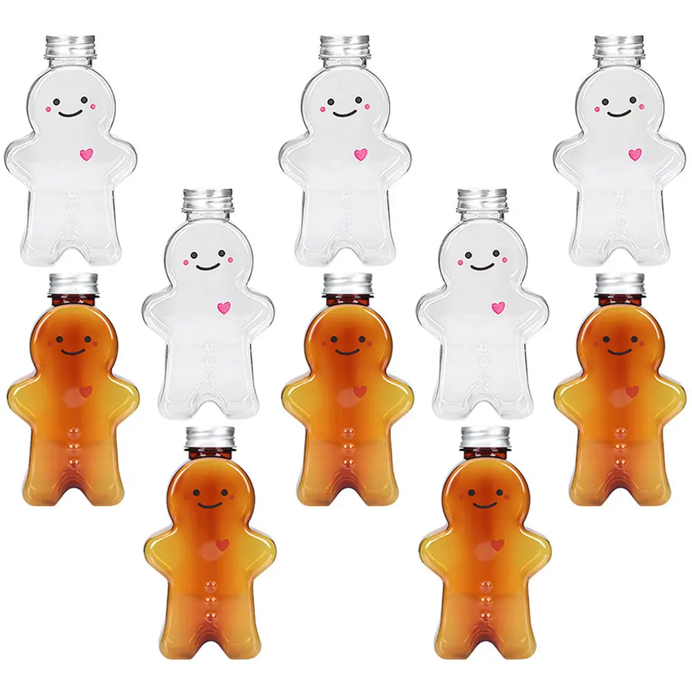 

10Pcs Gingerbread Man Shaped Clear Pet Beverage Bottles Food Grade Airtight Sealing Juice Milk Tea Water Containers Christmas