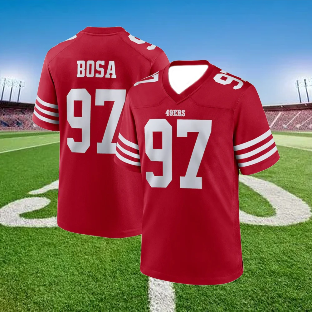 

Популярная мужская майка для регби Nick Bosa 49ers 2024 года выпуска # 97, Новое поступление, дышащая быстросохнущая футбольная форма для уличного спорта для мотоцикла
