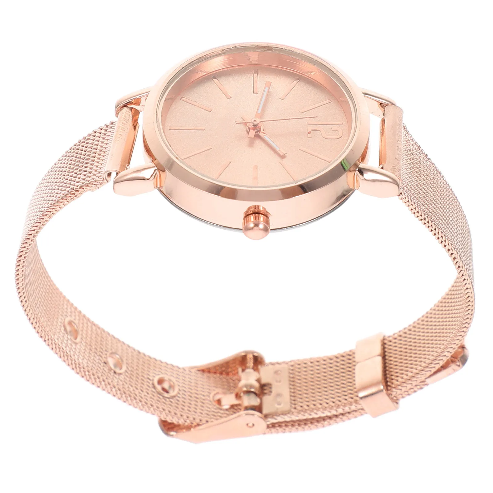 Women Quartz Watch Rosy Gold Mesh Band Fashion Bracelet Wristwatch Elegant Design Perfect Gift Christmas Valentine