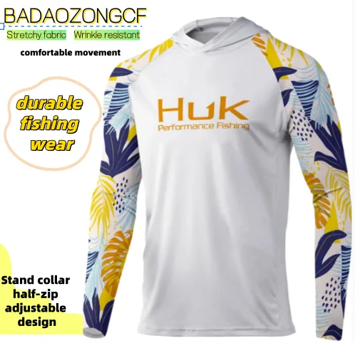 Huk New Gear Men's Hooded Fishing Shirt Long Sleeve Quick Dry Performance UPF 50+ Sun Protection