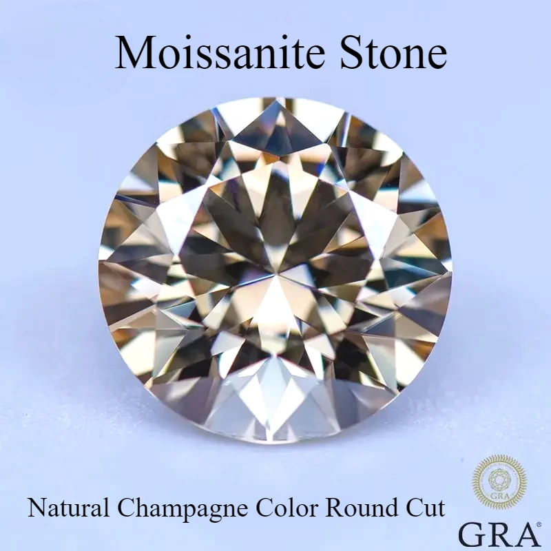 Moissanite Stone Natural Champagne Color Round Cut 8 Hearts & Arrows Lab Grown Gemstone Pass Diamond Tester with GRA Certificate