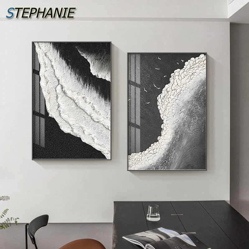 

Black and White Art Canvas Painting for Living Room Abstract Posters and Prints Modern Landscape Waves Decoration Wall Pictures