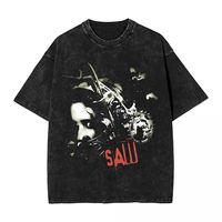 Movie SAW Horror Head Torture woman Men Washed Hot stamping Print T-Shirt,Harajuku Cotton Tshirt Men's Summer Short Sleeve Tees