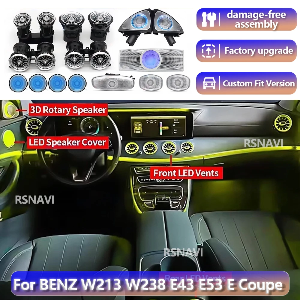 

RGB-подсветка для Mercedes-Benz W213 E-Class E Coupe W238 E43 E53 2016-2023, 64 цвета, 3D-вращающиеся динамики для воздуховодов, интерьерный динамик-твитер.