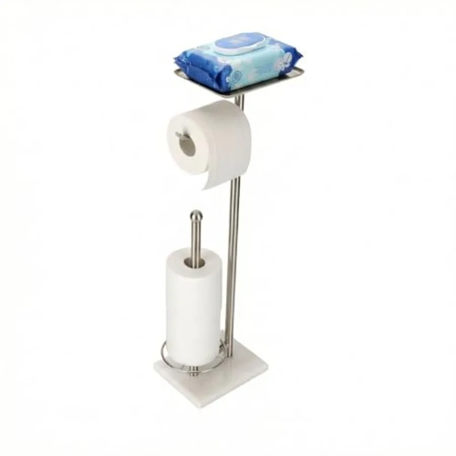 

Toilet Paper Holder with Shelf, Free Standing Toilet Paper Holder with Storage - Toilet Paper Stand for Holding Extra 3 Rolls,