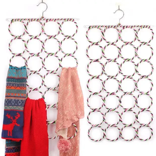 Scarf Holder Foldable Tie Belt Hook Shawl Scarves Organizer Rattan Weave Hanger Wardrobe Storage Holder Display Rack