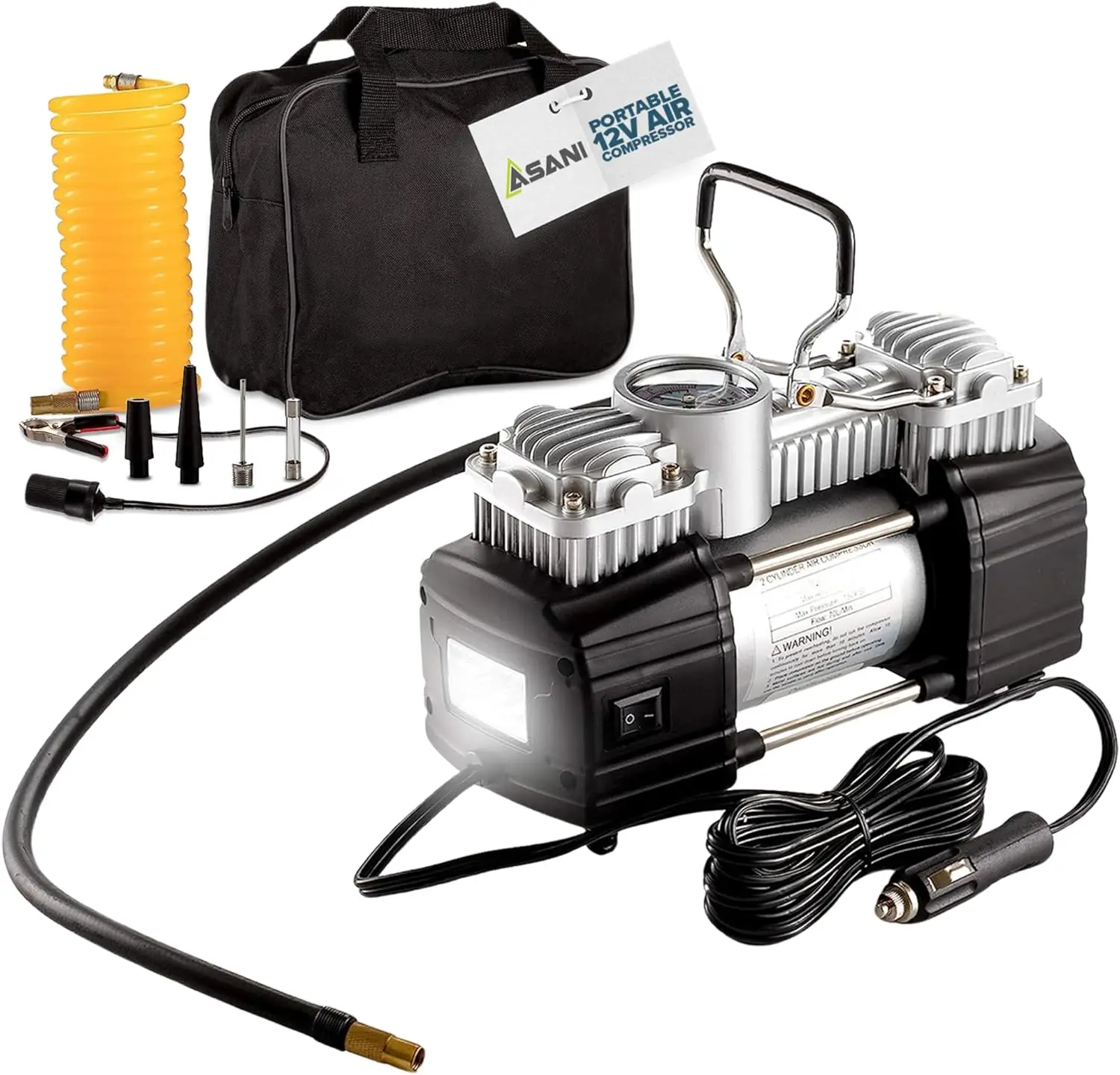 

12V Air Compressor 150 PSI Portable Tire Pump with LED Flashlight for SUV, Truck, Bike, Trailer