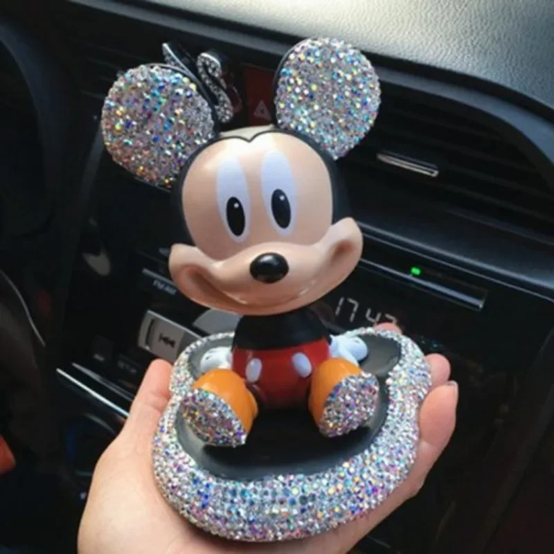 Disney-periféricos de animación de Mickey Mouse, Minnie Mouse, Kawaii, chica linda, corazón, diamante, decoración de coche, adornos, regalo de novia