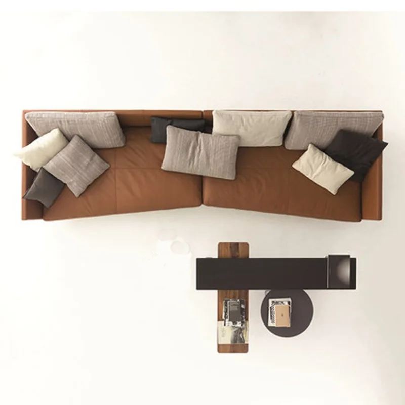Nordic simple special-shaped leather + cloth sofa 2 + 3 + 4 latex down living room combination