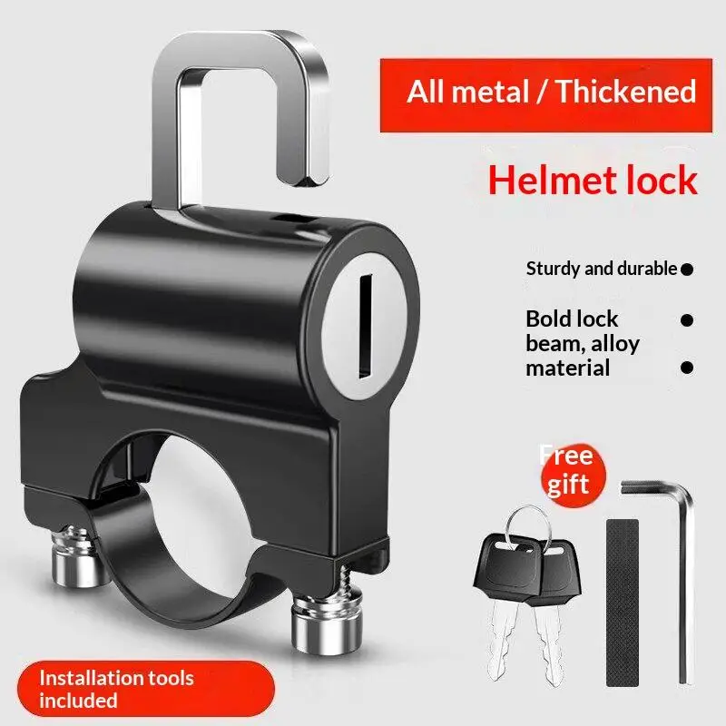 Anti-theft Bike Helmet Lock Handlebar Mount Motorcycle Electric Motorbike Bicycle Security Metal Lock 22mm-28mm With Keys Set