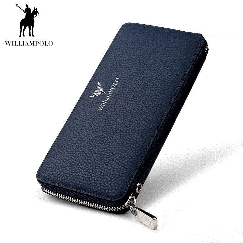 WilliamPOLO Men's Long Handbag Business Cowhide Large Capacity Wallet Casual Men's Card Bag Zipper Coin Zero Wallet