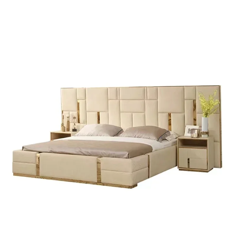 Hot Sale Luxury Leather Upholstered King Size Double Bed Wedding Bed set Bedroom Furniture