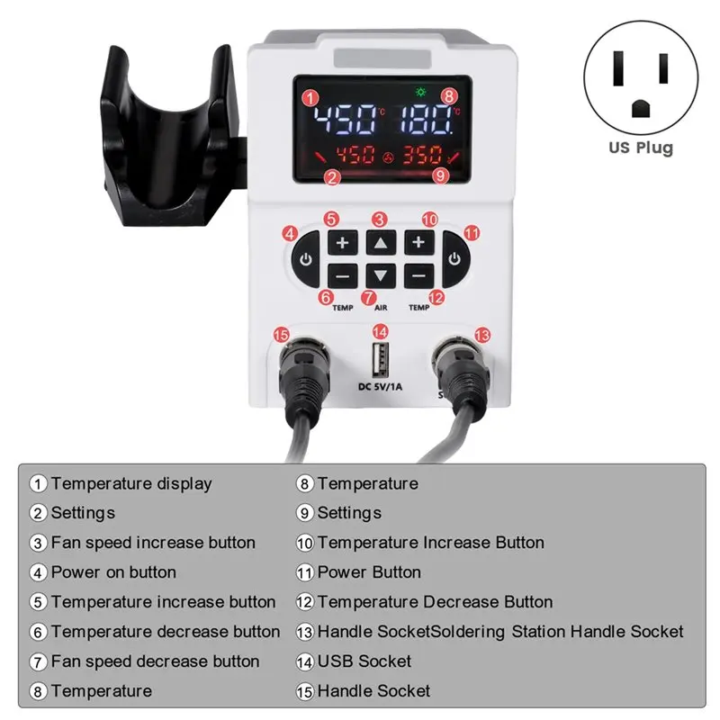 CYCLI-878D Soldering Station Welding Solder Iron Desoldering Rework Station Tool 600W Digital Display Hot Air Blower Heat Tool U