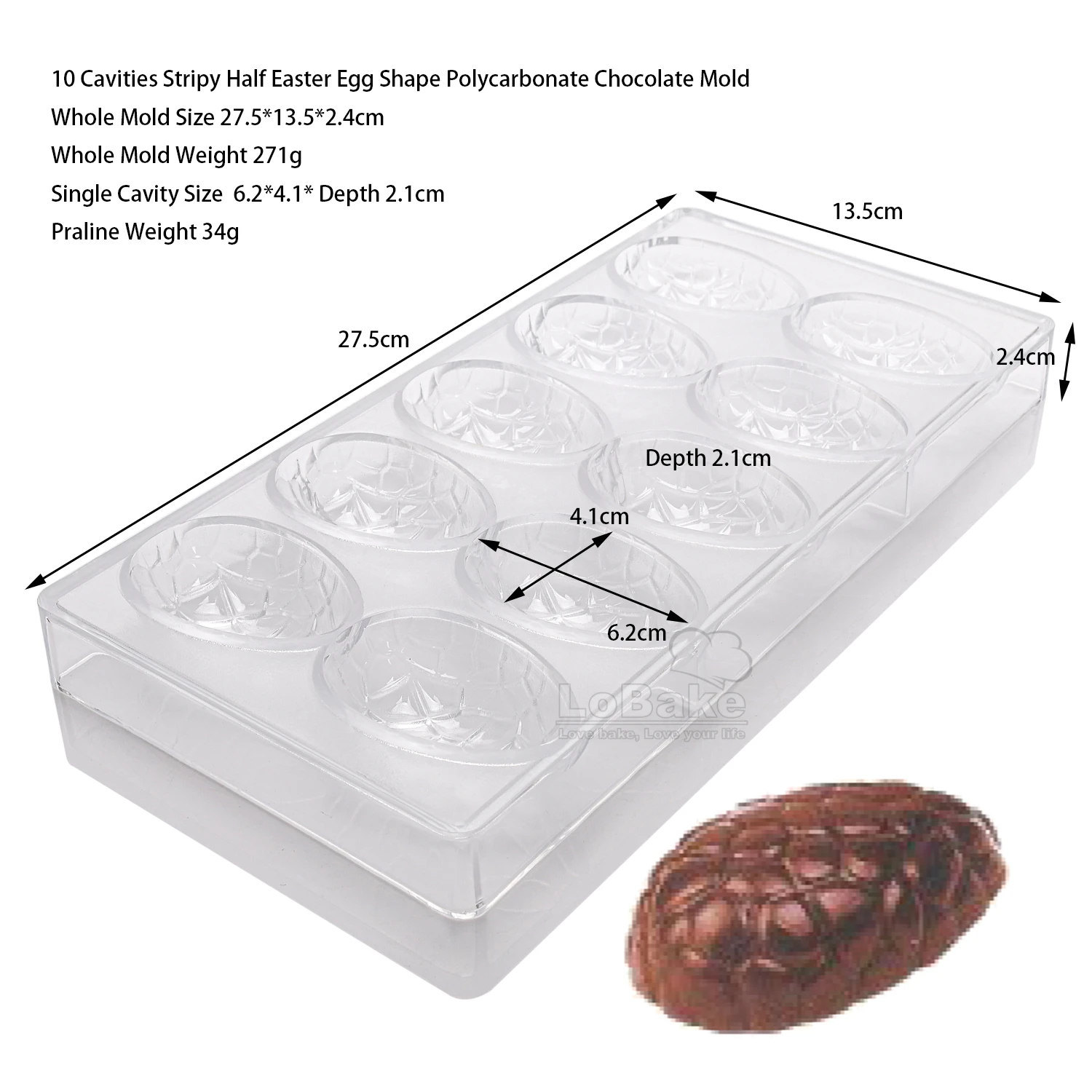 10 Wells Half Dinosaur Egg Shape Hard Polycarbonate Chocolate Mold Easter Eggs Sugarcraft Ice Cube Maker DIY Baking Supplies