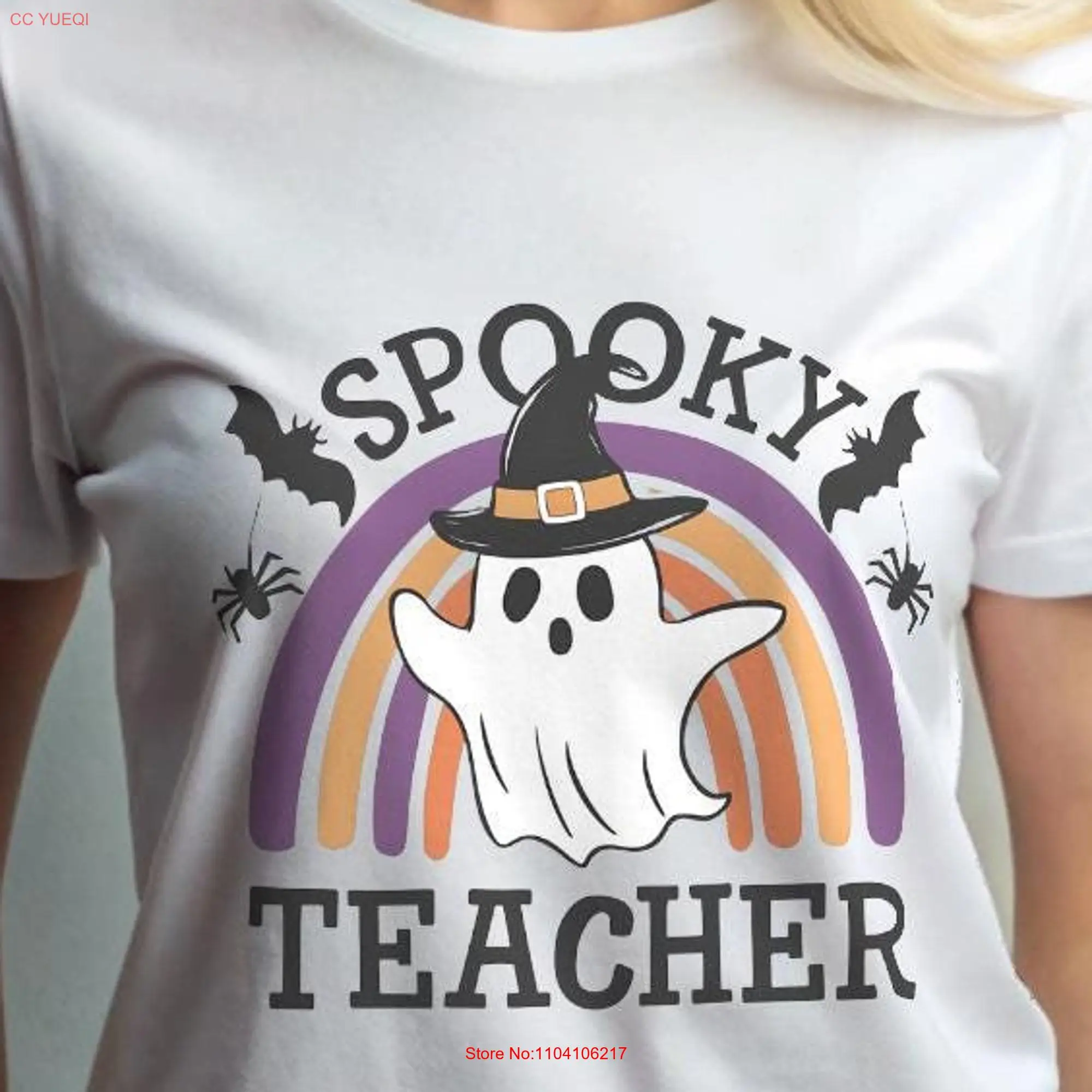 Spooky Teacher Pumpkin Heavy Cotton T Shirt long or short sleeves