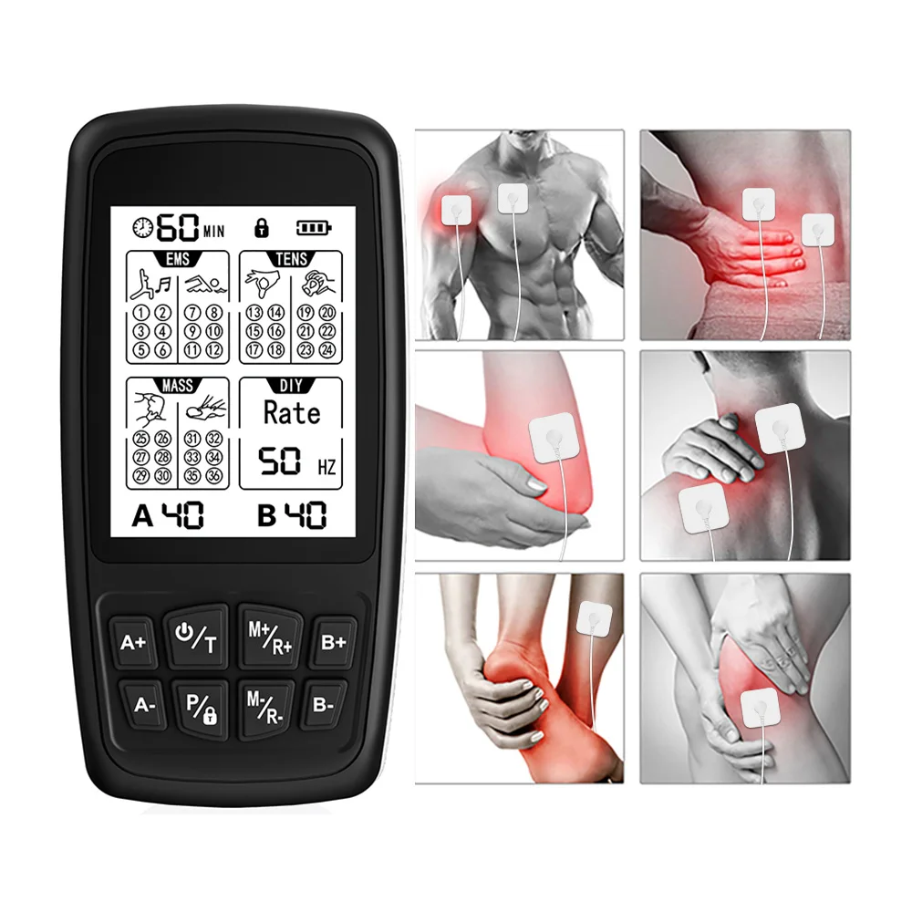 37 Modes Tens Unit 4 in 1 EMS Muscle Electrostimulator Low Frequency Pulse Body Relaxing Massage Meridian Physiotherapy Massager