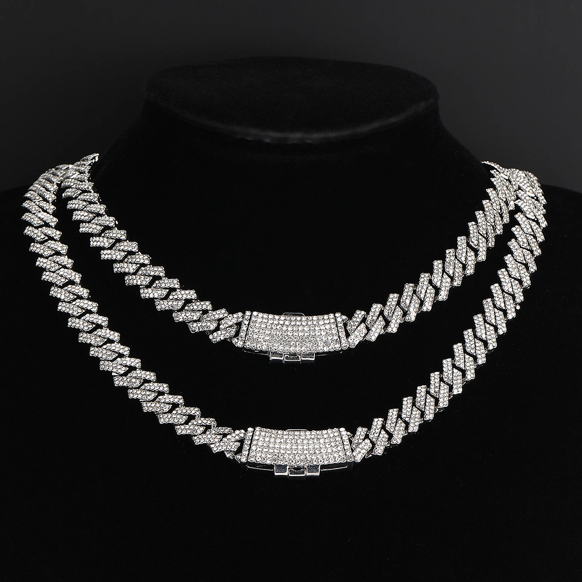 1pc New Men's Cuban Link Iced Out Necklace Golden Silvery Chain Paved Rhinestones Rapper CZ Cuban Chain Necklace Hip Hop Jewelry