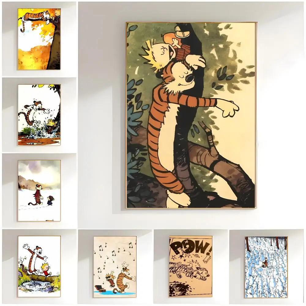 Whimsical Comic C-Calvin And Hobbes Poster Classic Wall Art  Home Decor  Peel and Stick Unframed